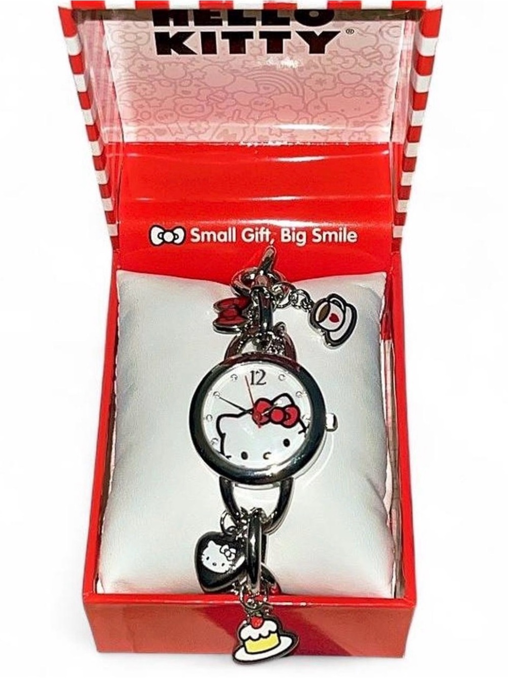 Hello Kitty Silver Charm Watch with Red and White Accents